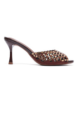 Embellished Stiletto Mules - BROWN