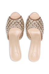 Embellished Stiletto Mules - BEIGE