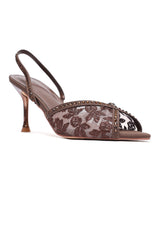 Nude Lace Heels - COFFEE