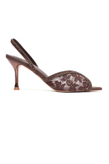 Nude Lace Heels - COFFEE