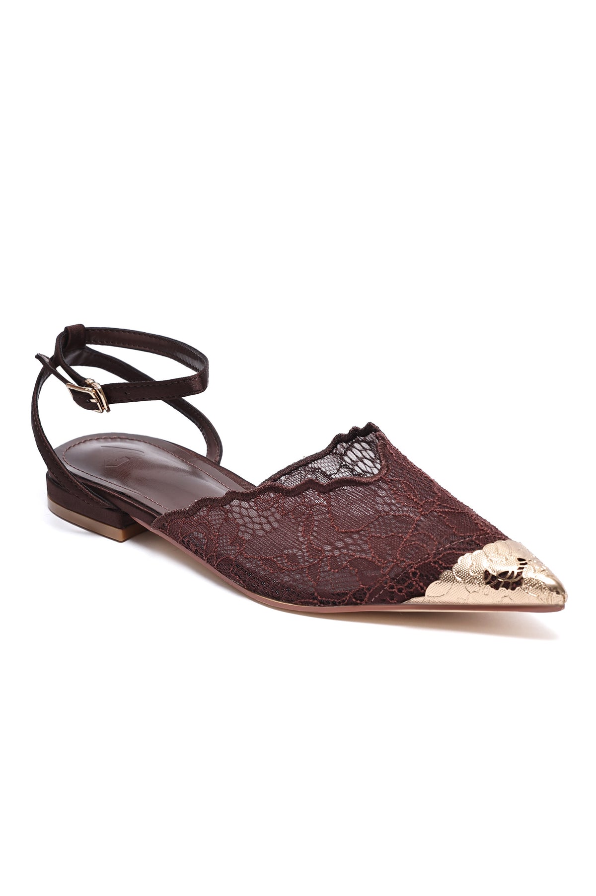 LACE POINTED FLATS - BROWN