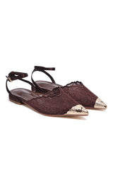 LACE POINTED FLATS - BROWN
