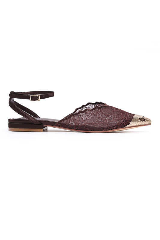 LACE POINTED FLATS - BROWN