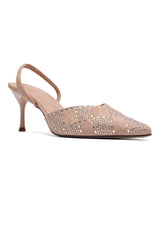 STUDDED SLINGBACK HEELS - BEIGE