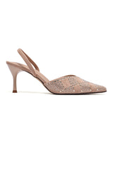 STUDDED SLINGBACK HEELS - BEIGE
