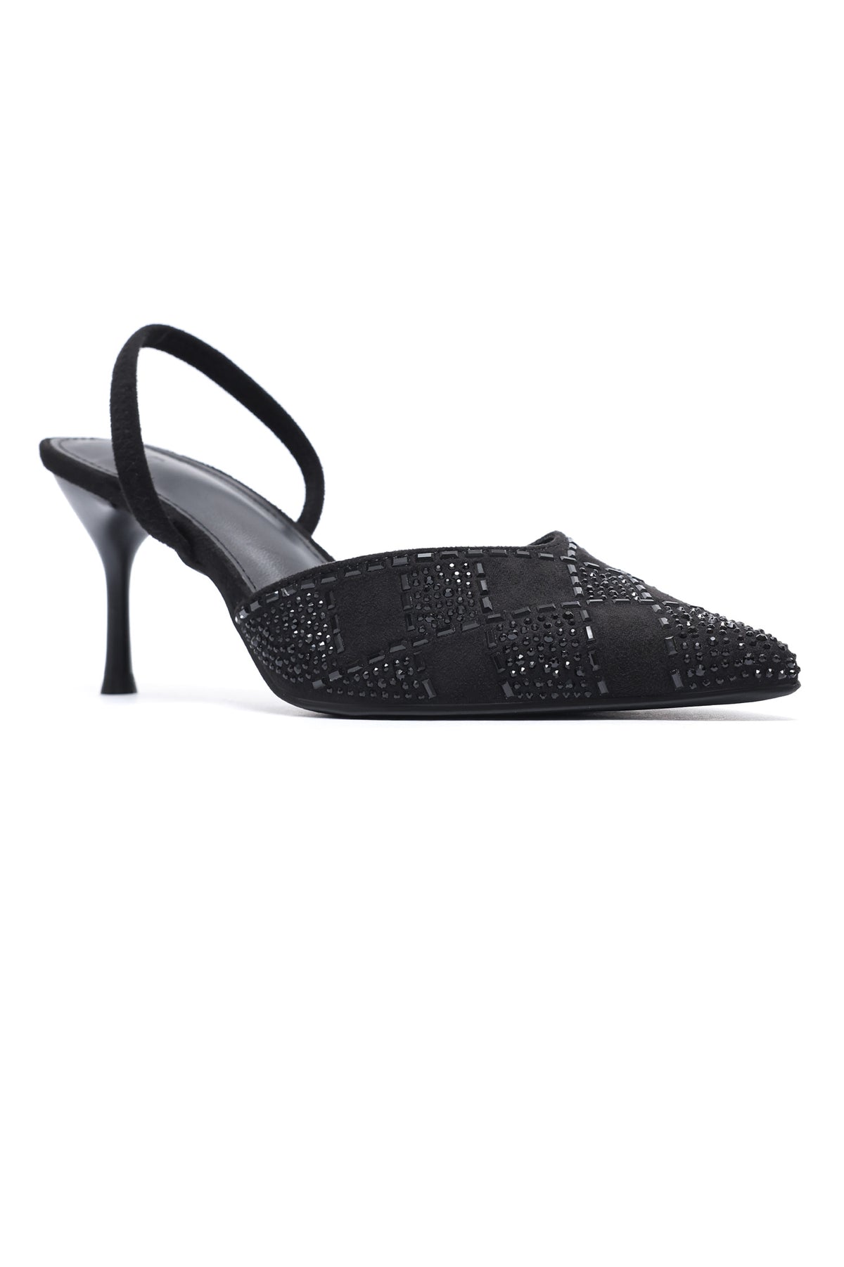 STUDDED SLINGBACK HEELS - BLACK