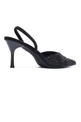 STUDDED SLINGBACK HEELS - BLACK