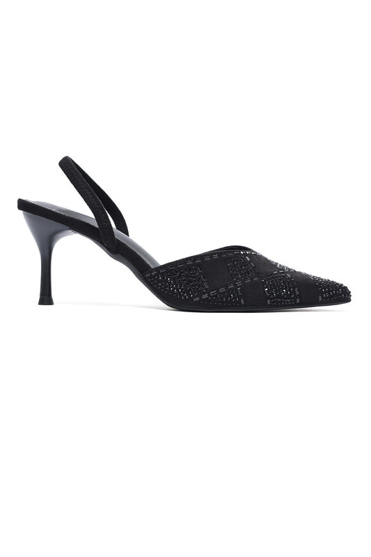 STUDDED SLINGBACK HEELS - BLACK