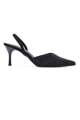 STUDDED SLINGBACK HEELS - BLACK