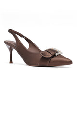BOW SLINGBACK HEELS - COFFEE