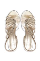 CRYSTAL STRAP STILETTO SANDALS - GOLD