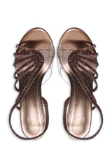 CRYSTAL STRAP STILETTO SANDALS - BRONZE