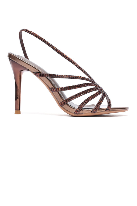 CRYSTAL STRAP STILETTO SANDALS - BRONZE