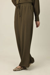 EVERLINE TIED CO-ORD SET-DK/OLIVE