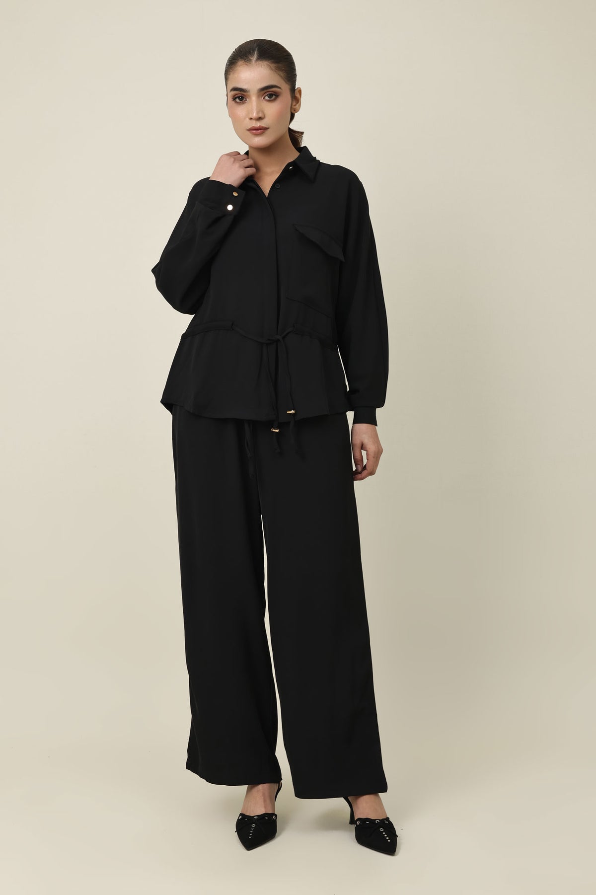 EVERLINE TIED CO-ORD SET-BLACK