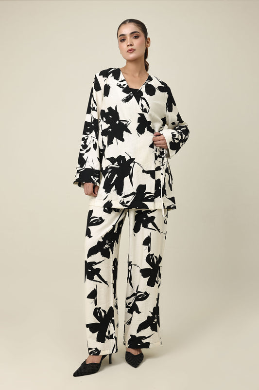 INK BLOOM WRAP CO-ORD-BLACK