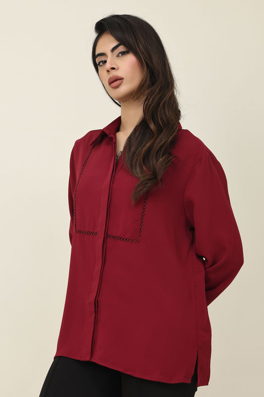 CLASSIC BUTTON POISE SHIRT-BURGUNDY