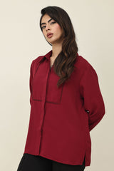 CLASSIC BUTTON POISE SHIRT-BURGUNDY