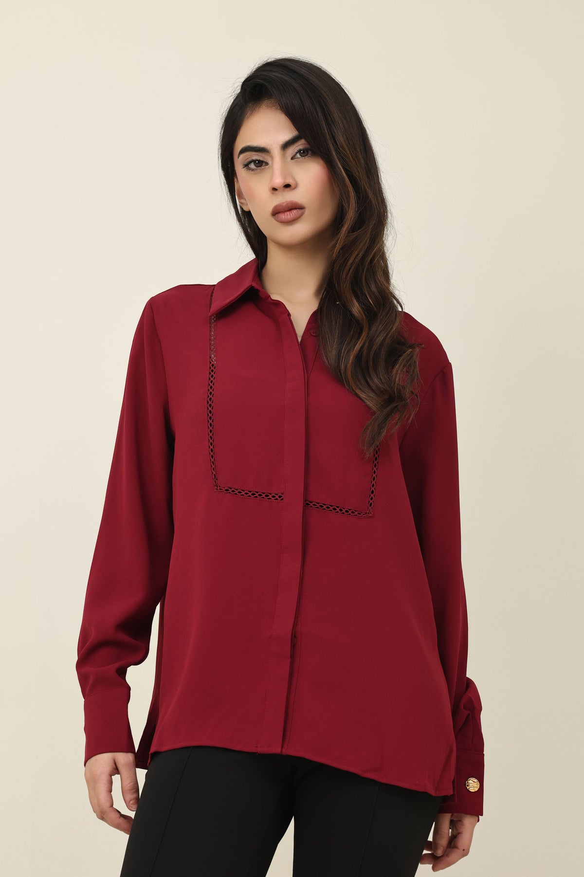 CLASSIC BUTTON POISE SHIRT-BURGUNDY