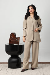 SUNBURST BUTTON BLAZER SET-BEIGE