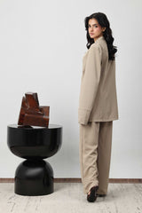 SUNBURST BUTTON BLAZER SET-BEIGE