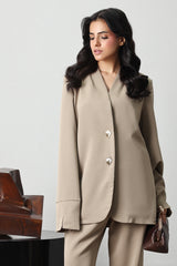 SUNBURST BUTTON BLAZER SET-BEIGE