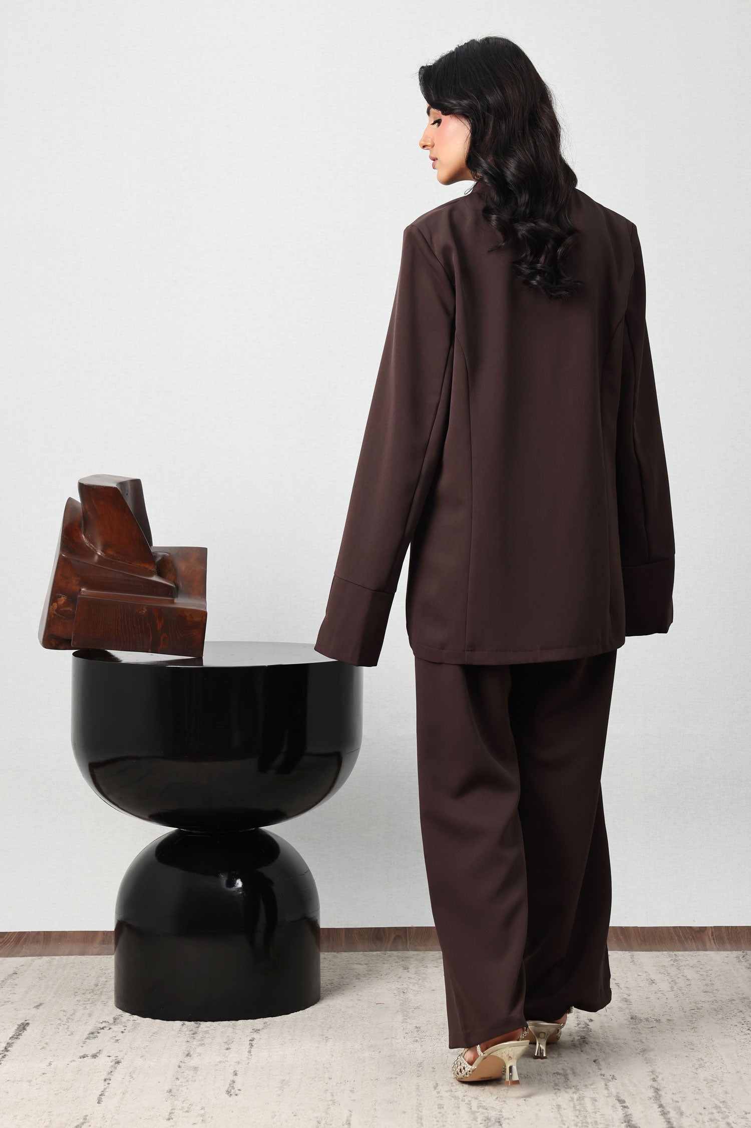 SUNBURST BUTTON BLAZER SET-CHOCO