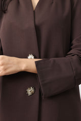 SUNBURST BUTTON BLAZER SET-CHOCO