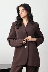 SUNBURST BUTTON BLAZER SET-CHOCO