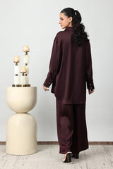 SILKEN CRINKLE SATIN CO-ORD SET-BURGUNDY