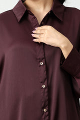 SILKEN CRINKLE SATIN CO-ORD SET-BURGUNDY