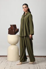 PINTUCK PLEAT CO-ORD SET-ARMY GREEN