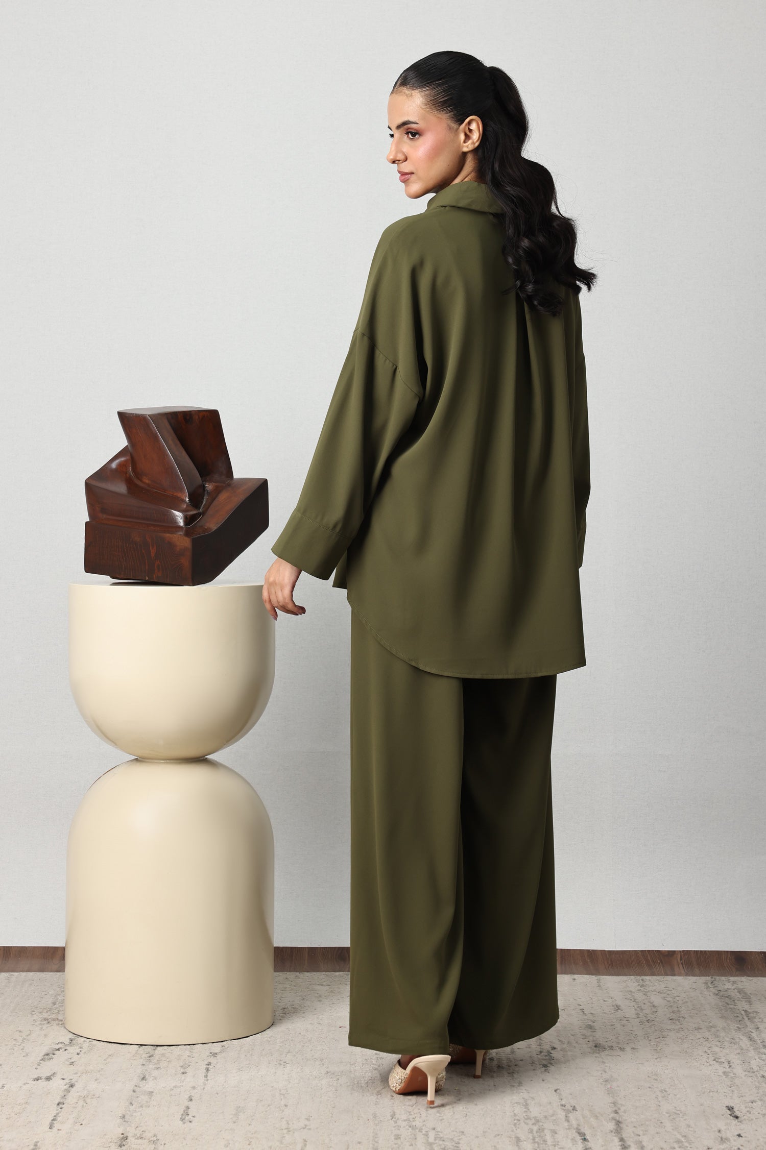 PINTUCK PLEAT CO-ORD SET-ARMY GREEN