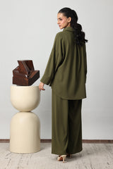 PINTUCK PLEAT CO-ORD SET-ARMY GREEN