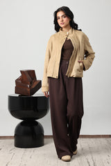 SUEDE-TOUCH SNAP BOMBER JACKET-BEIGE