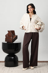 VINE EMBROIDERED BOMBER JACKET-BEIGE