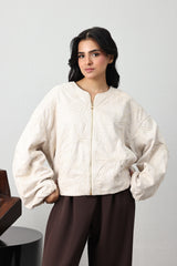 VINE EMBROIDERED BOMBER JACKET-BEIGE