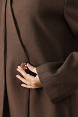 SCARF-NECK SHORT COAT-COFFEE