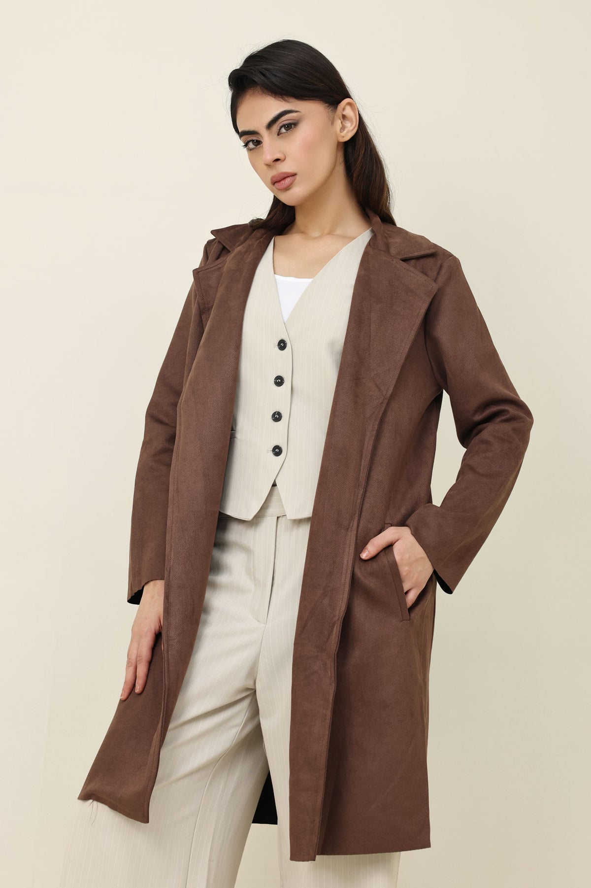 SUEDE OVERCOAT-COFFEE