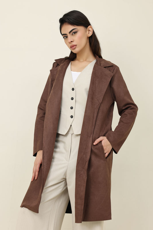 SUEDE OVERCOAT-COFFEE
