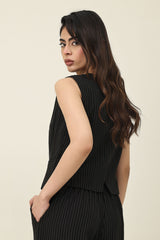 SLEEK STRIPES WAISTCOAT-BLACK