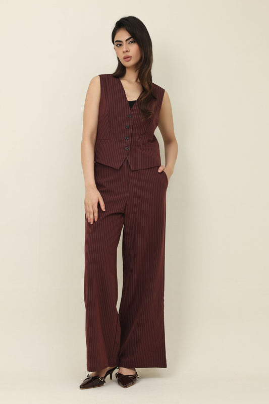 SLEEK STRIPES WAISTCOAT-WINE
