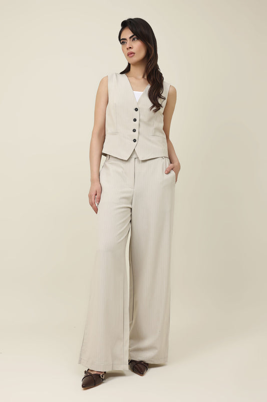 SLEEK STRIPES WAISTCOAT-BEIGE