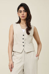 SLEEK STRIPES WAISTCOAT-BEIGE