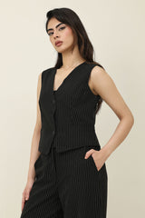 SLEEK STRIPES WAISTCOAT-BLACK