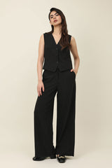 STRIPED WIDE-LEG PANTS-BLACK