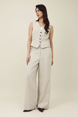 STRIPED WIDE-LEG PANTS-BEIGE