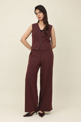 STRIPED WIDE-LEG PANTS-COFFEE