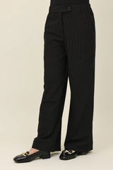 STRIPED WIDE-LEG PANTS-BLACK