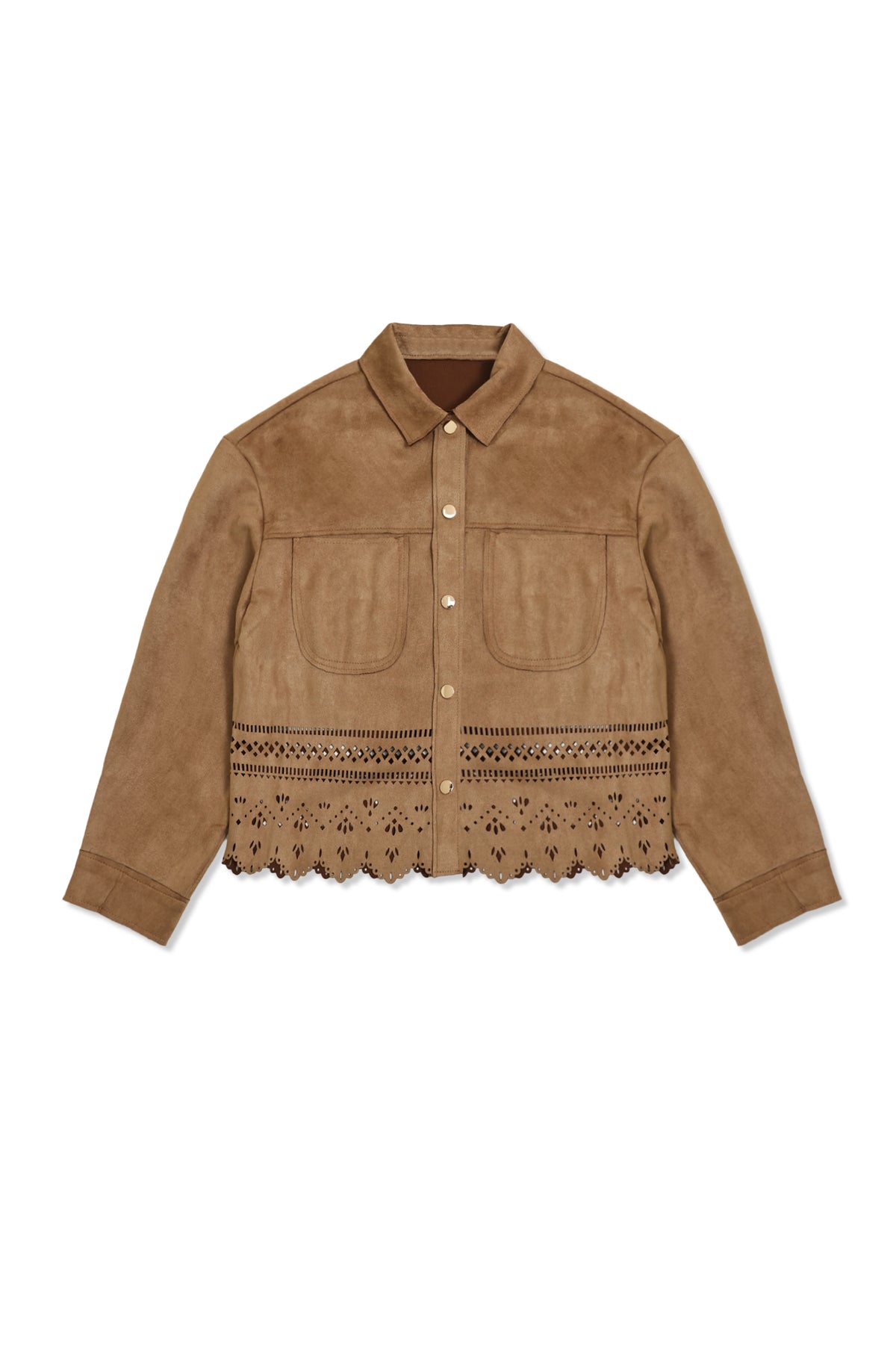 CUTWORK HEM SIGNATURE SHIRT-BROWN